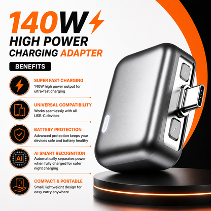 140W AI Smart Auto Disconnect Fast Charging Adapter